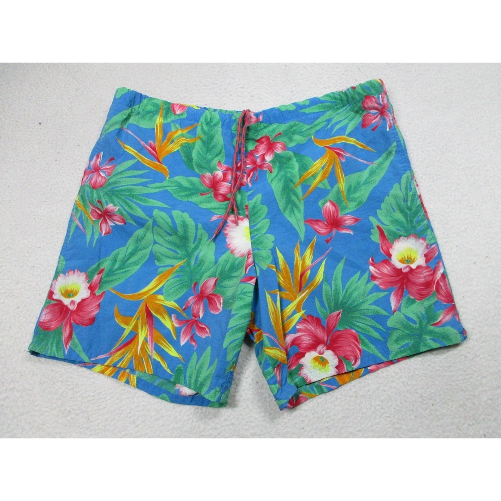 VTG Chaps Ralph Lauren Swim Trunks Mens Large Blue Tropical Floral Print Nylon